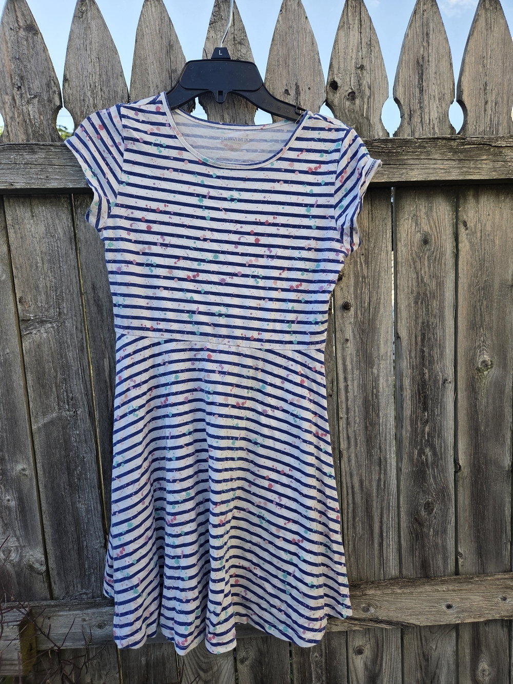 Childrens Place Girls' Navy Stripe Cotton Dress with Colorful Splatter
